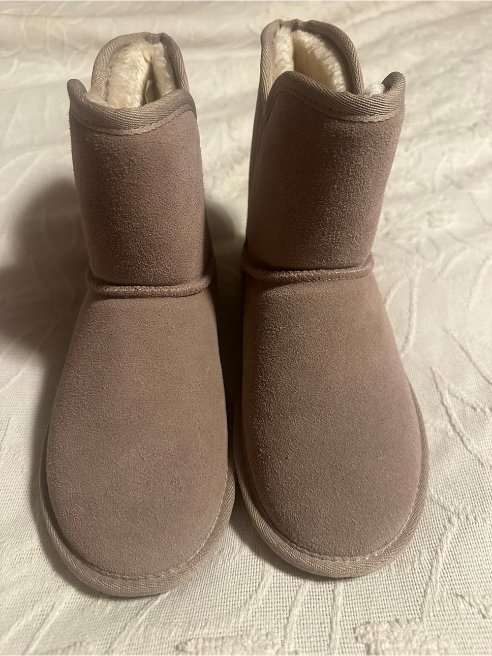Women's Short leather Ankle Booties in Taupe with Plush Lining